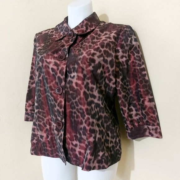 Dressbarn XL Burgundy Leopard Chunky Button 3/4 Lightweight Cold Weather Jacket - Picture 2 of 9